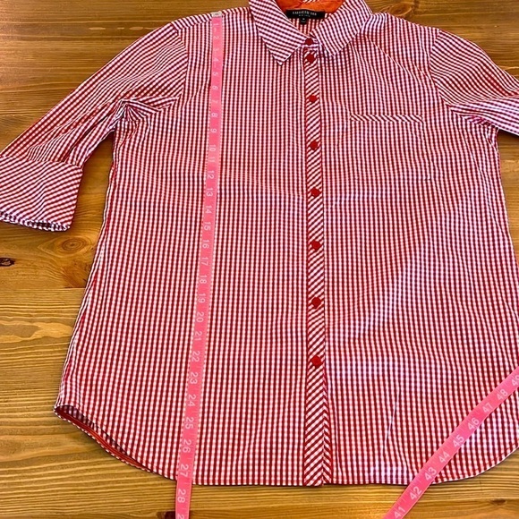 Lafayette 148 New York Paget Red White Gingham Cotton Button Down Shirt Size M - Picture 11 of 13
